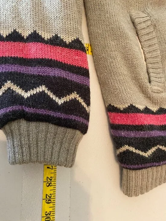 Vintage Womens Knit Reversible Jacket Southwestern Beige With Pink Purple Large - Picture 13 of 13